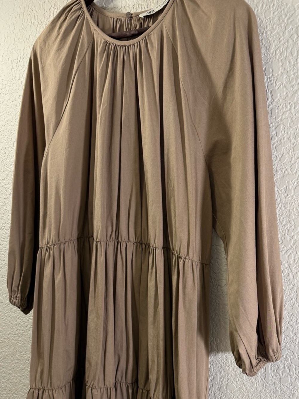 Zara Tiered Poplin Midi Dress | Blogger Favorite | Rich Taupe | Size Medium - Picture 10 of 14
